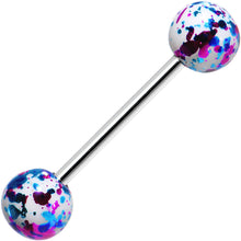 Load image into Gallery viewer, 316L Steel White Pink Blue Enamel Metallic Splash Barbell Tongue Ring
