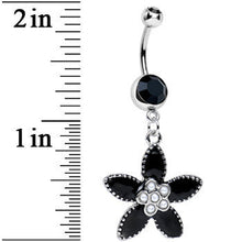 Load image into Gallery viewer, Black CZ Pearly Center Velvet Leaf Flower Dangle Belly Ring
