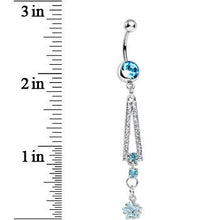 Load image into Gallery viewer, Aqua Gem Cosmopolitan Art Deco Triangle Dangle Belly Ring

