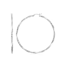 Load image into Gallery viewer, Matte and Textured Twisted Hoop Earrings in Sterling Silver
