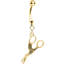Load image into Gallery viewer, Gold Plated Optical Illusion Scissor Dangle Belly Ring
