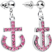 Load image into Gallery viewer, Pink Gem Bright Boat Brake Anchor Dangle Post Earrings
