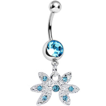 Load image into Gallery viewer, Aqua Gem New Orleans Mardi Gras Mask Dangle Belly Ring
