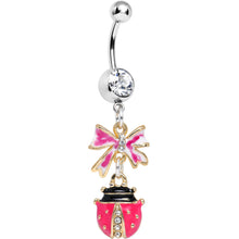 Load image into Gallery viewer, Clear Gem Gift of a Pink Ladybug Dangle Belly Ring
