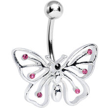 Load image into Gallery viewer, Pink Gem Summer Solstice Hollow Wing Butterfly Belly Ring
