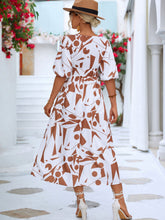 Load image into Gallery viewer, Black White Printed Balloon Sleeve Dress Elegant &amp; Chic Casual Wear For Summer
