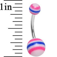 Load image into Gallery viewer, Acrylic Balanced Brightness Pink and Blue Striped Belly Ring
