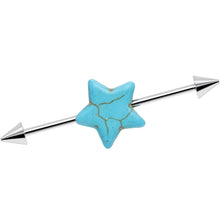 Load image into Gallery viewer, 14G Faux Turquoise Impaled Star Spike Industrial Barbell 38mm
