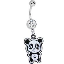 Load image into Gallery viewer, Clear Gem Paw Print Tummy Panda Bear Dangle Belly Ring

