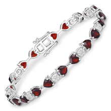 Load image into Gallery viewer, 11.10 Carat Genuine Garnet and White Diamond .925 Sterling Silver Bracelet
