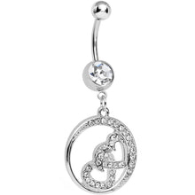 Load image into Gallery viewer, Clear Crystal Joined Double Encircled Heart Dangle Belly Ring

