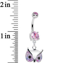 Load image into Gallery viewer, Pink Gem Glitter Mask Owl Head Dangle Belly Ring
