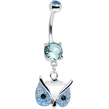 Load image into Gallery viewer, Aqua Gem Glitter Mask Owl Head Dangle Belly Ring
