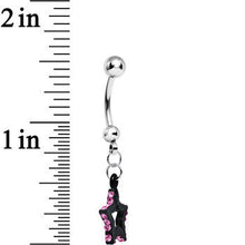Load image into Gallery viewer, Pink Gem Sparkling Outline Stripe Black Star Dangle Belly Ring
