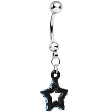 Load image into Gallery viewer, Aqua Gem Sparkling Outline Stripe Black Star Dangle Belly Ring
