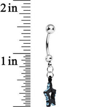 Load image into Gallery viewer, Aqua Gem Sparkling Outline Stripe Black Star Dangle Belly Ring
