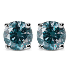 Load image into Gallery viewer, 14K White Gold 1/2 Cttw Round Brilliant Cut Lab Grown Blue Diamond 4-Prong Classic Solitaire Stud Earrings (Blue Color, VVS2-VS1 Clarity)
