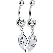Load image into Gallery viewer, Clear Gem Shared Heart Best Friend Heart Dangle Belly Ring Set
