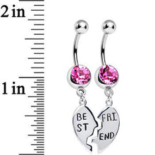 Load image into Gallery viewer, Pink Gem Shared Heart Best Friend Heart Dangle Belly Ring Set
