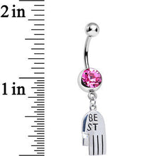 Load image into Gallery viewer, Pink Gem Holding Hands Best Friend Heart Dangle Belly Ring Set
