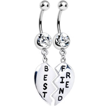 Load image into Gallery viewer, Clear Gem Best Friend Dedicated Heart Dangle Belly Ring Set
