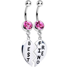 Load image into Gallery viewer, Pink Gem Best Friend Dedicated Heart Dangle Belly Ring Set
