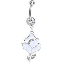 Load image into Gallery viewer, Clear Gem Stainless Steel White Opera Flower Dangle Belly Ring

