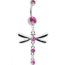 Load image into Gallery viewer, Pink Gem Midnight in the Bayou Dragonfly Dangle Belly Ring
