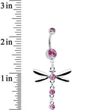 Load image into Gallery viewer, Pink Gem Midnight in the Bayou Dragonfly Dangle Belly Ring
