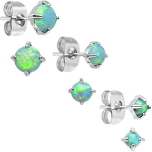 Load image into Gallery viewer, Brilliant Green Synthetic Opal Stud Earrings 3 Pair Set
