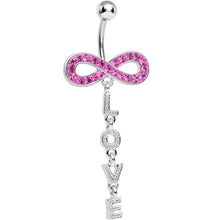 Load image into Gallery viewer, Pink Cubic Zirconia Love Sparkles to Infinity Dangle Belly Ring
