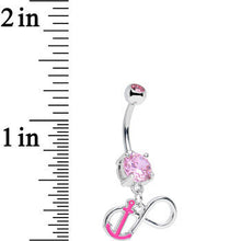 Load image into Gallery viewer, Pink Double Cubic Zirconia Captain Anchor Infinity Dangle Belly Ring
