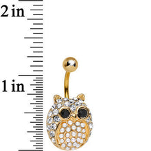Load image into Gallery viewer, Clear Gem Gold Plated Pearly Owl Square Belly Ring
