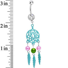 Load image into Gallery viewer, Clear Double CZ Pearly Aqua Reverie Dreamcatcher Dangle Belly Ring
