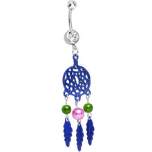 Load image into Gallery viewer, Clear Double CZ Pearly Purple Reverie Dreamcatcher Dangle Belly Ring
