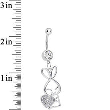 Load image into Gallery viewer, Clear Cubic Zirconia Hugging Heart Bunny Dangle Belly Ring

