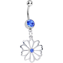 Load image into Gallery viewer, Blue CZ Sunny Season Hollow Flower Dangle Belly Ring
