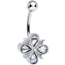 Load image into Gallery viewer, Clear Gem Quad Asterisk Teardrop Belly Ring
