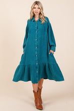 Load image into Gallery viewer, New Mineral Wash Cotton Gauze Ruffle Midi Shirt Dress For Women – Trendy, Chic, Casual &amp; Feminine Design For Any Occasion
