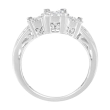 Load image into Gallery viewer, 10K White Gold 1/2 Cttw Brilliant &amp; Baguette Cut Diamond 3 Stone Design with 3 Square Clusters Engagement Ring (H-I Color, SI2-I1 Clarity) - Size 6-3/4
