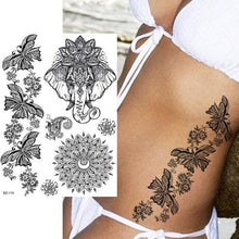 Load image into Gallery viewer, 53 Sheets Black Lace Temporary Tattoos Sticker Butterfly Flower Fake Tatoo Sticker Sexy  Black Henna Temporary Tattoos For Women
