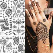 Load image into Gallery viewer, 53 Sheets Black Lace Temporary Tattoos Sticker Butterfly Flower Fake Tatoo Sticker Sexy  Black Henna Temporary Tattoos For Women
