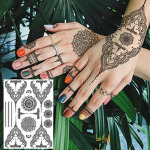 Load image into Gallery viewer, 53 Sheets Black Lace Temporary Tattoos Sticker Butterfly Flower Fake Tatoo Sticker Sexy  Black Henna Temporary Tattoos For Women
