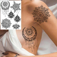 Load image into Gallery viewer, 53 Sheets Black Lace Temporary Tattoos Sticker Butterfly Flower Fake Tatoo Sticker Sexy  Black Henna Temporary Tattoos For Women
