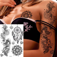 Load image into Gallery viewer, 53 Sheets Black Lace Temporary Tattoos Sticker Butterfly Flower Fake Tatoo Sticker Sexy  Black Henna Temporary Tattoos For Women
