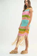 Load image into Gallery viewer, Multi Color Fringed Crochet Knit Dress For Women – Crochet Knit Dress, Fringed Dress, Multi-Color Dress, Bohemian Knit Dress, Festival Dress
