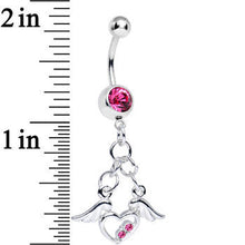 Load image into Gallery viewer, Pink Gem Elevated Love Winged Heart Dangle Belly Ring
