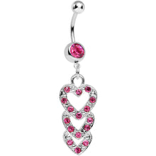 Load image into Gallery viewer, Pink Gem Triple Trickle Heart Dangle Belly Ring
