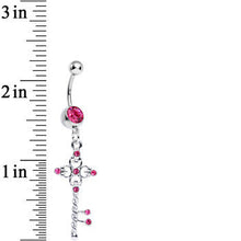 Load image into Gallery viewer, Pink Gem Sparkling Twisted Key Dangle Belly Ring
