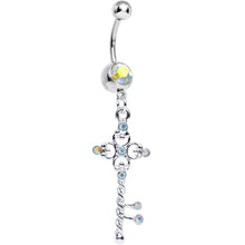 Load image into Gallery viewer, Aurora Gem Sparkling Twisted Key Dangle Belly Ring

